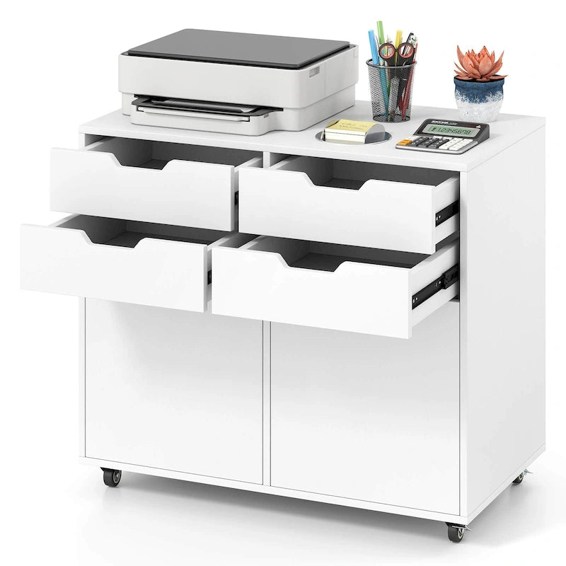 4 Drawer File Cabinet Rolling Printer Stand with Wheels Wooden - See Details