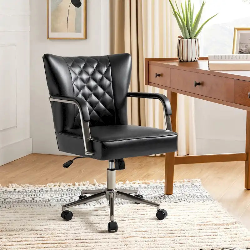 Modern Swivel Height Adjustment Diamond-Tufted Office Chair