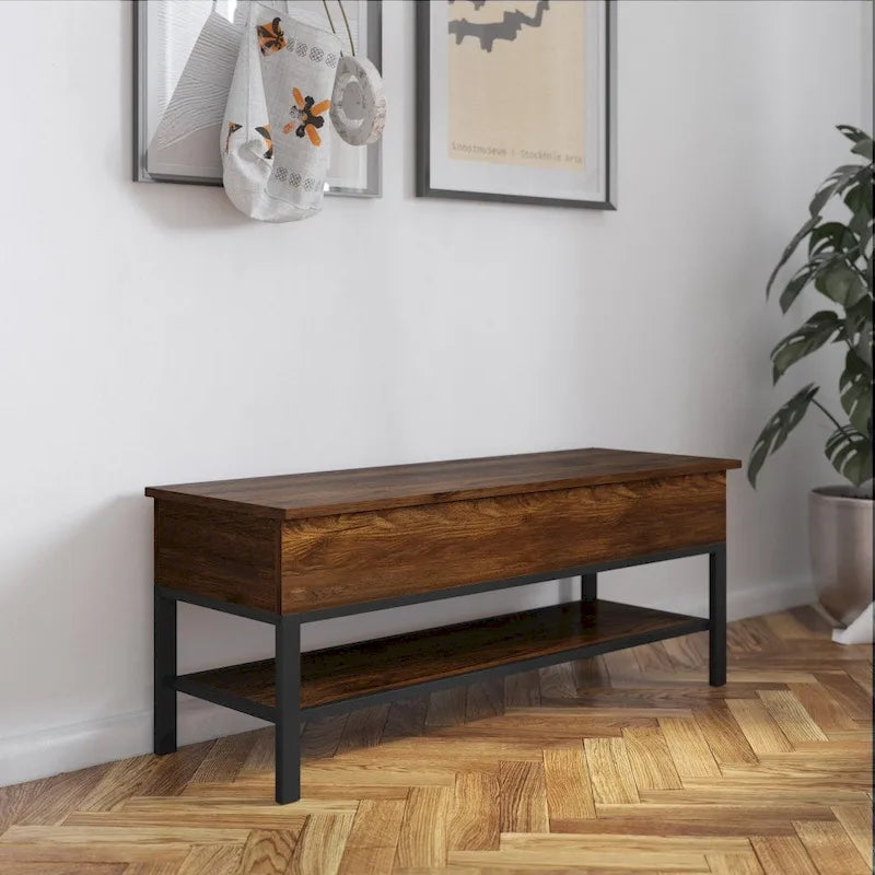 Farmhouse Entryway Bench with Hinged Lift Top and Storage