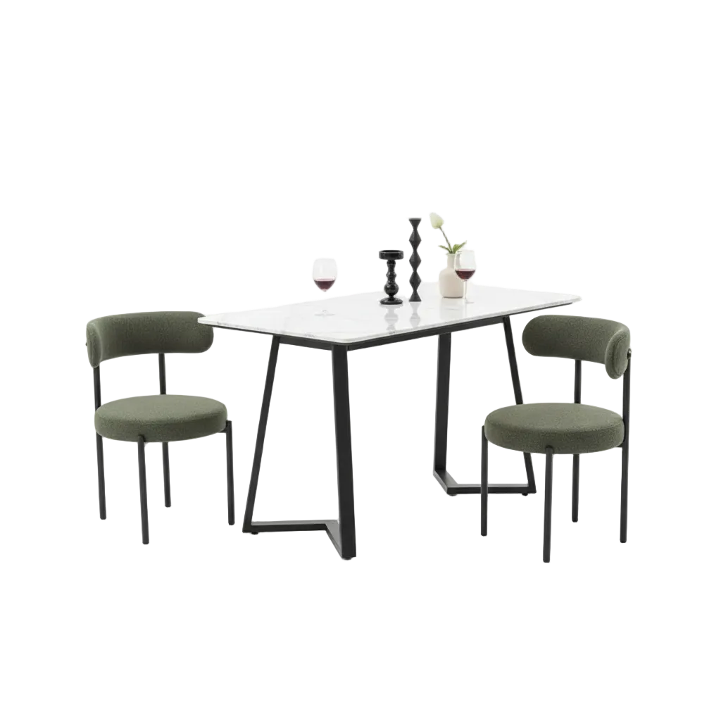 Boucle Dining Chairs,Mid-Century Modern Curved Backrest Chair,2 PCS