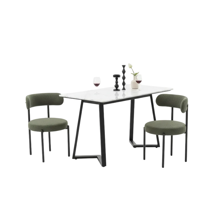 Boucle Dining Chairs,Mid-Century Modern Curved Backrest Chair,2 PCS