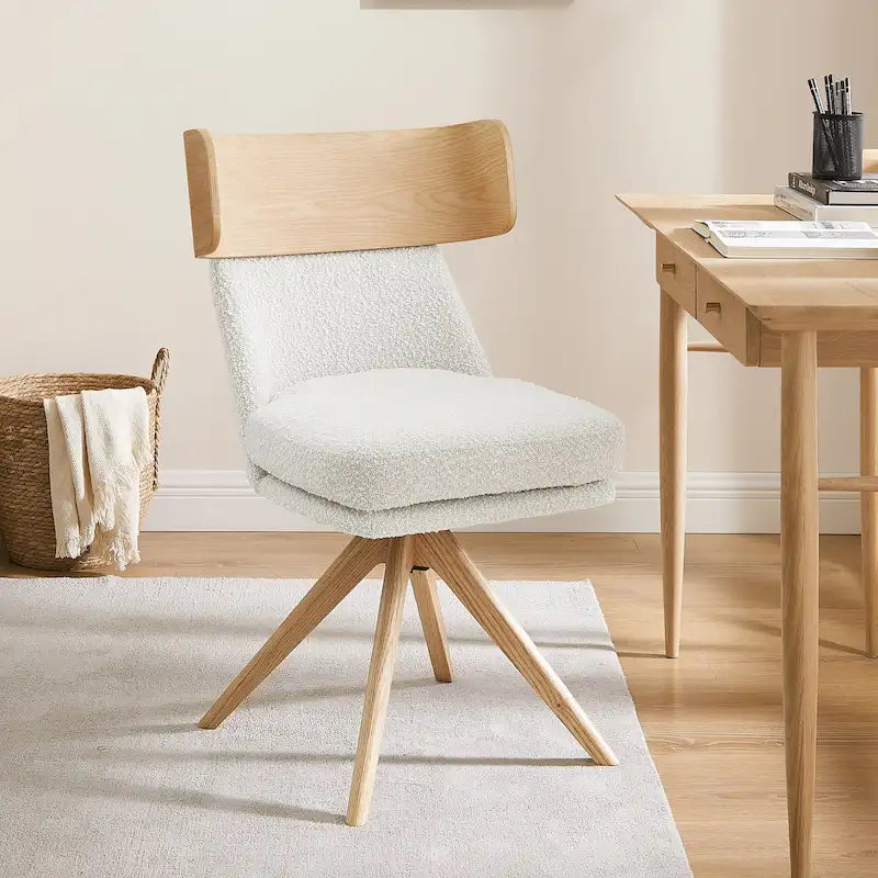 Wood and Fabric Swivel Desk Chair